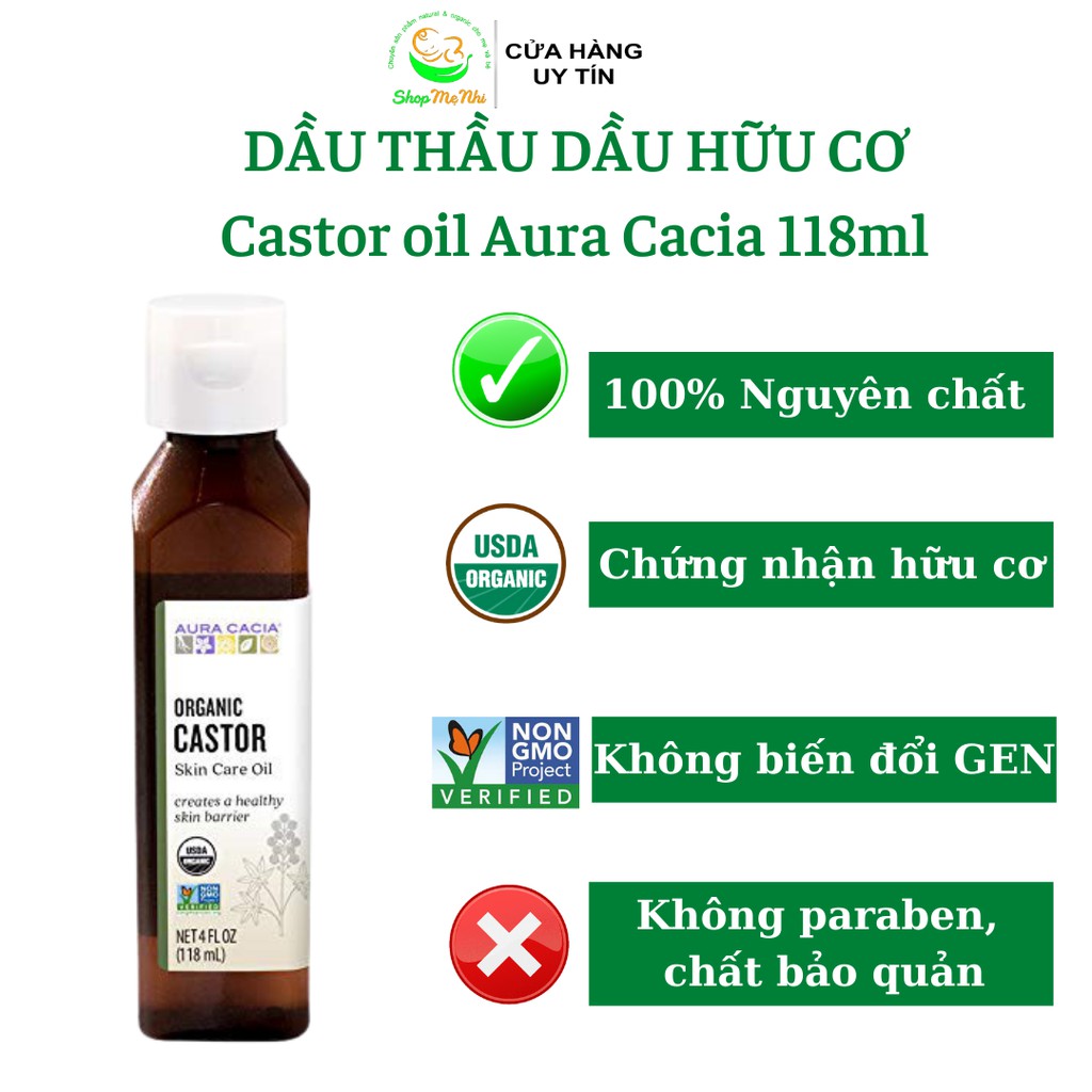 Dầu thầu dầu hữu cơ Aura Cacia Organic Skin Care Castor Oil, 118ml.