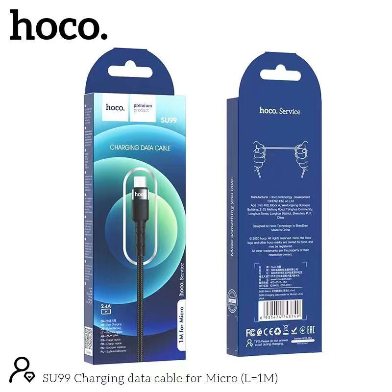 Dây sạc dù hoco SU99 chiều dài 1m 2m hỗ trợ sạc nhanh - Bảo hành 06 tháng