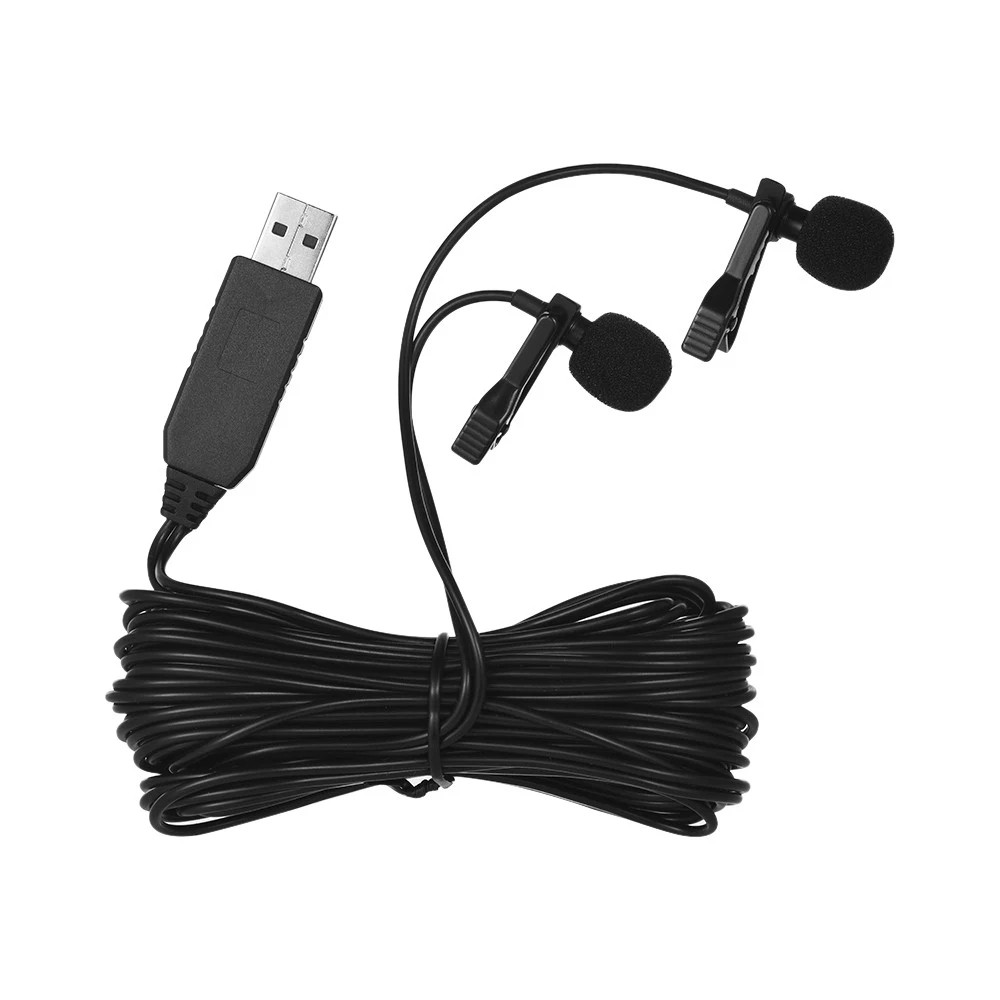 Ready Stock XDVN USB Double-Head Lapel Microphone Clamp-on 6M Omnidirectional