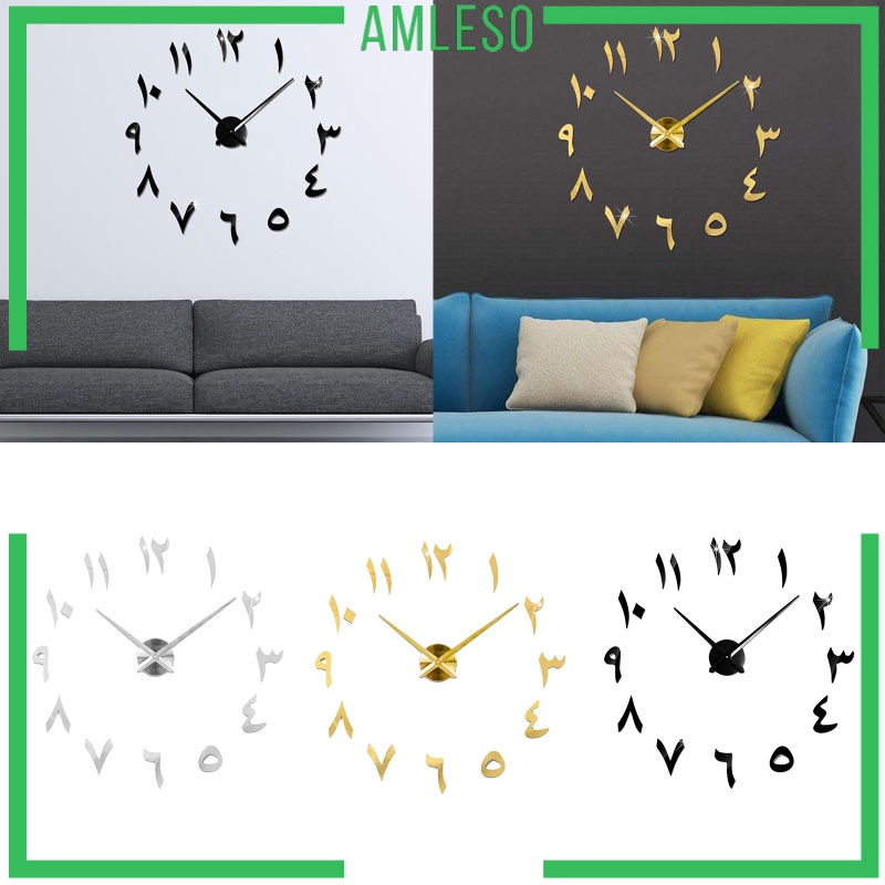 [AMLESO]3D Wall Clock Frameless Mirror Number Sticker for Living Room Black