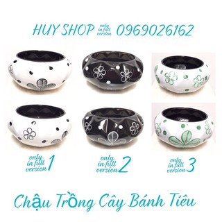 CHẬU MEN SỨ TRỒNG CÂY TIỂU CẢNH - CHẬU GỐM SỨ BÁT TRÀNG HỌA TIẾT 12CM (KHÔNG CÓ LỖ THOÁT NƯỚC)