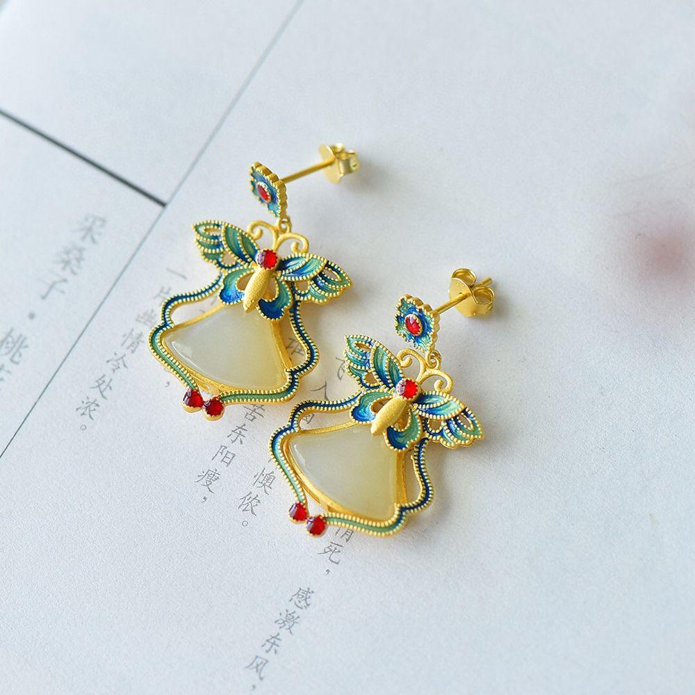 AROMA Bông Tai Hình Bướm Tráng Men Phong Cách Trung Hoa Thanh Lịch Cho Nữ