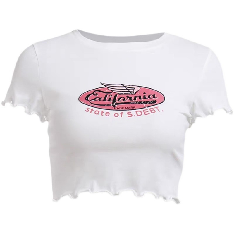 Áo Thun Ngắn Tay Cổ Tròn In Chữ Cá Tính Theo Phong Cách Đường Phố Dành Cho Nữ