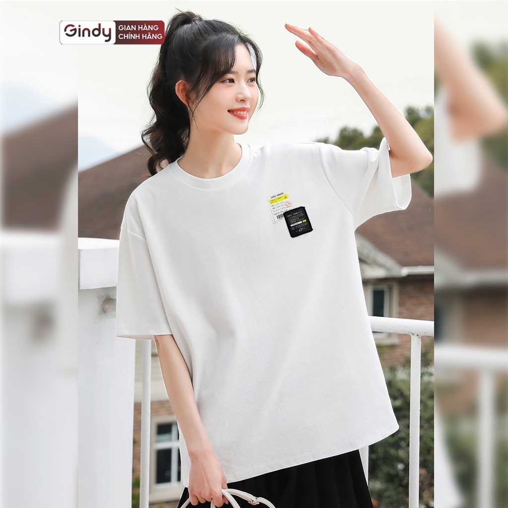 Áo thun tay lỡ form rộng unisex phông nam nữ cổ tròn chất cotton mát hai màu trắng đen thời trang local brand GINDY A064