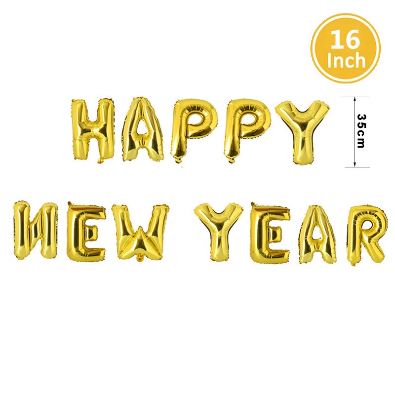 Bong bóng chữ Happy New Year trang trí tiệc 16 inch độc đáo
