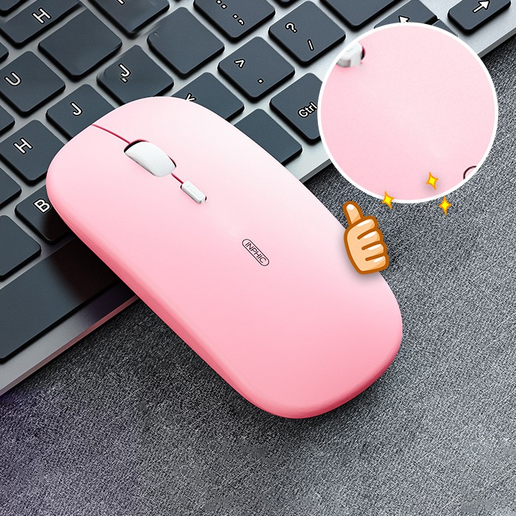 Chuột không dây cute màu hồng sạc điện SIDOTECH Inphic M1P dòng silent pin sạc 1 lần dùng 4 tuần cho máy tính laptop pc