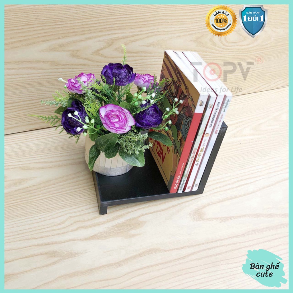 Kệ sách để bàn học gỗ TOPV mini đựng đồ decor trên bàn làm việc giá sách để đỡ vở cho bé nhỏ trắng giá rẻ Bàn ghế Cute