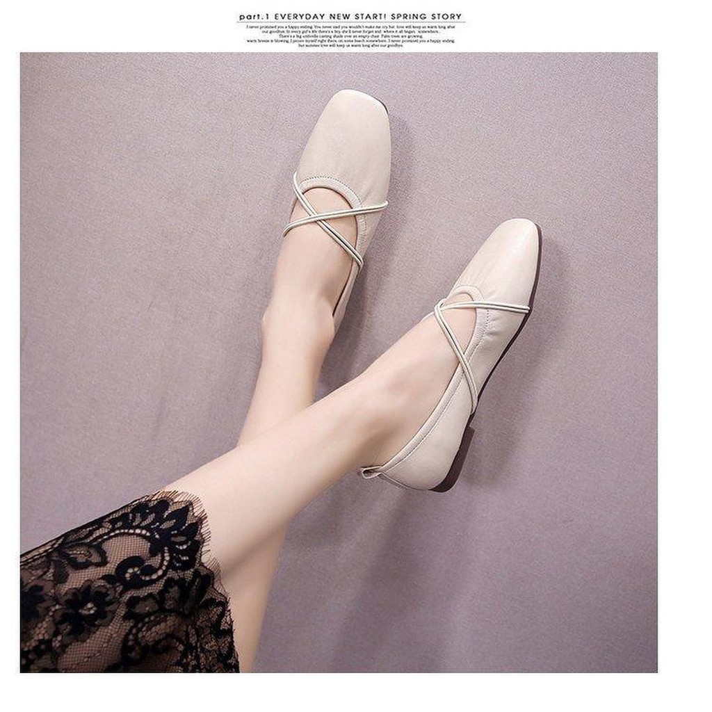 BEESHOES - GIÀY BÚP BÊ THỜI TRANG ĐẾ BỆT DA MỀM - GIÀY BÚP BÊ NỮ MŨI VUÔNG ĐI SIÊU ÊM VÀ MỀM SẴN MÀU ĐEN - KEM - HỒN6018