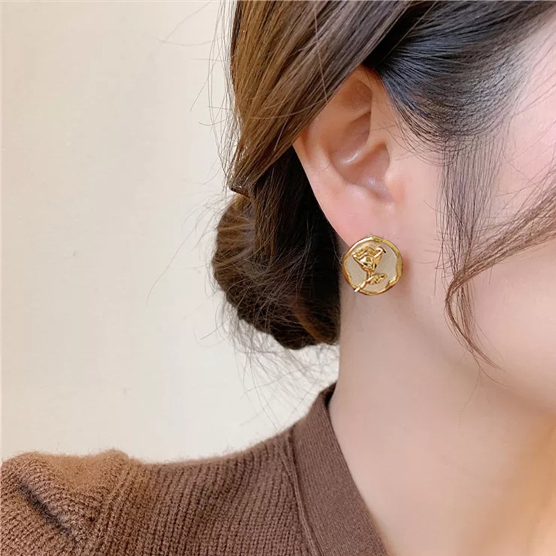 Khuyên Tai Xếp Ly Hình Hoa Tulip / Trái Tim Phong Cách ins 2022 Cho Nữ