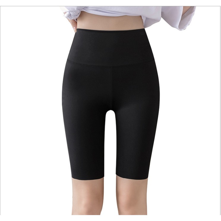 Quần legging lửng nữ nâng mông cạp cao dài đến đùi dáng ngố tập thể thao màu đen cao cấp M03