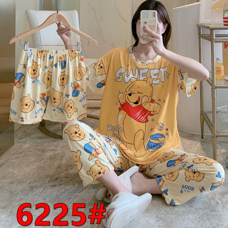 Bộ ngủ tiểu thư 3 món: áo cộc tay, quần đùi, quần dài mặc nhà hình cute