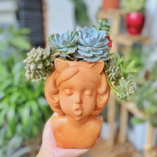 Chậu đất nung bé gái 14*14*19cm