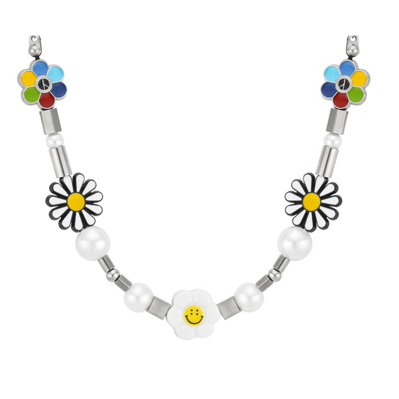 Dây chuyền 19402 họa tiết hoa cúc đính ngọc trai phong cách hip hop