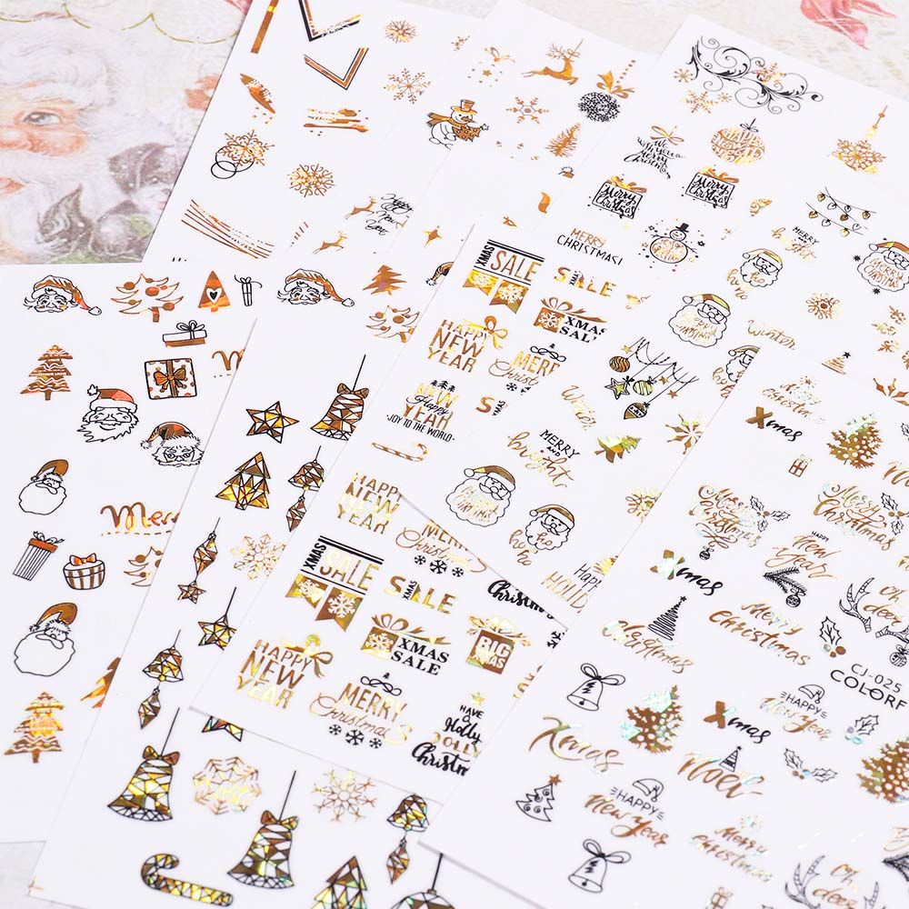 [Hàng mới về] Tờ sticker dán móng tay trang trí thủ công họa tiết hoạt hình 3D phong cách Giáng Sinh nhiều kiểu tùy chọn