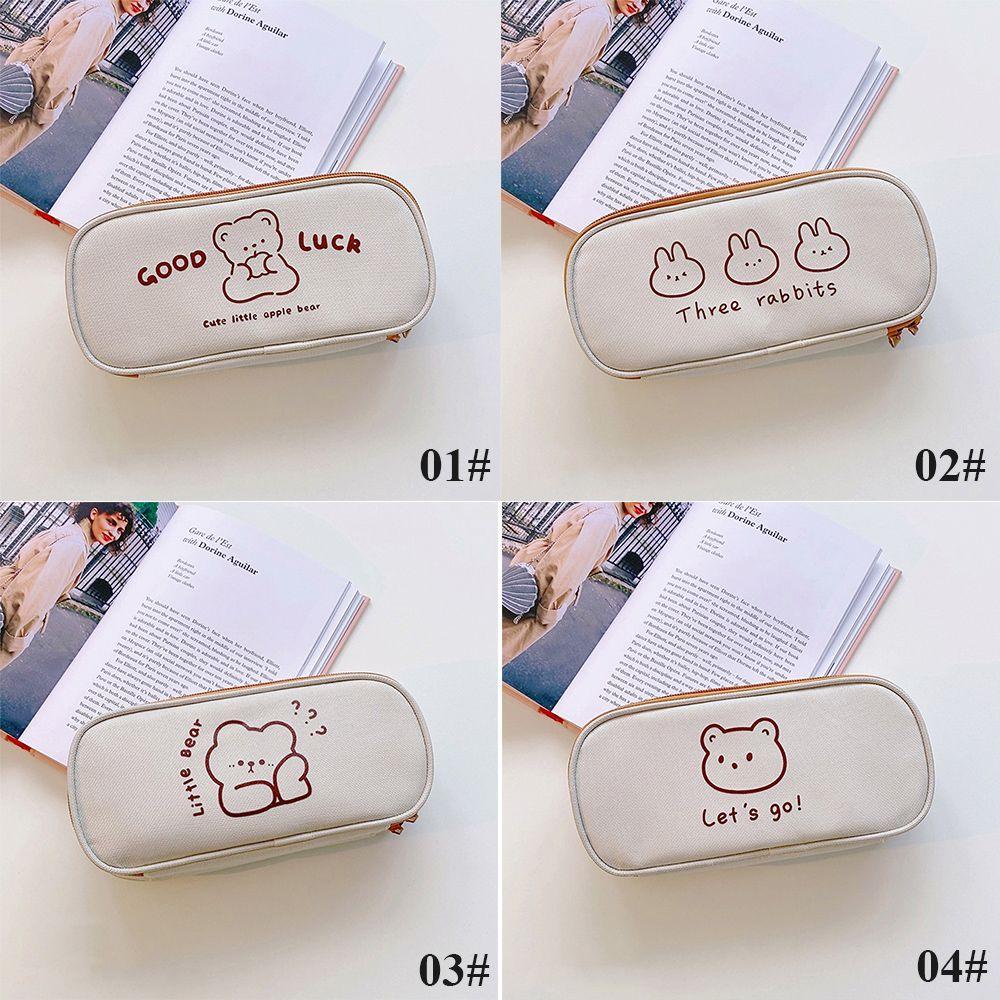 Túi Đựng Bút Đa Năng Cỡ Lớn In Họa Tiết Hoạt Hình Gấu Thỏ Xinh Xắn