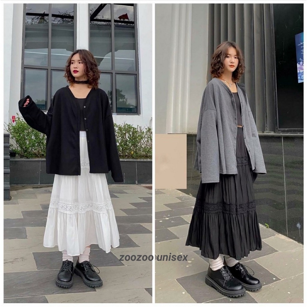Áo Khoác Nỉ Cardigan Hàn Trơn Form Rộng Ulzzang (Ảnh thật)