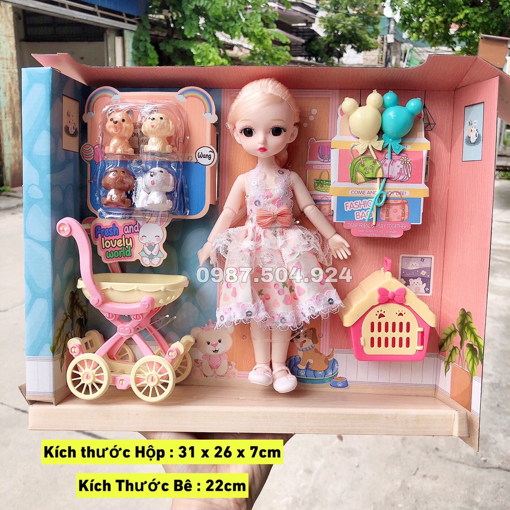 Búp Bê 22cm Kèm Phụ Kiện Thú Cưng Xe Đẩy Đáng Yêu Đồ Chơi Cho Bé Gái Từ 2 Đến 6 Tuổi Hiếu Toys