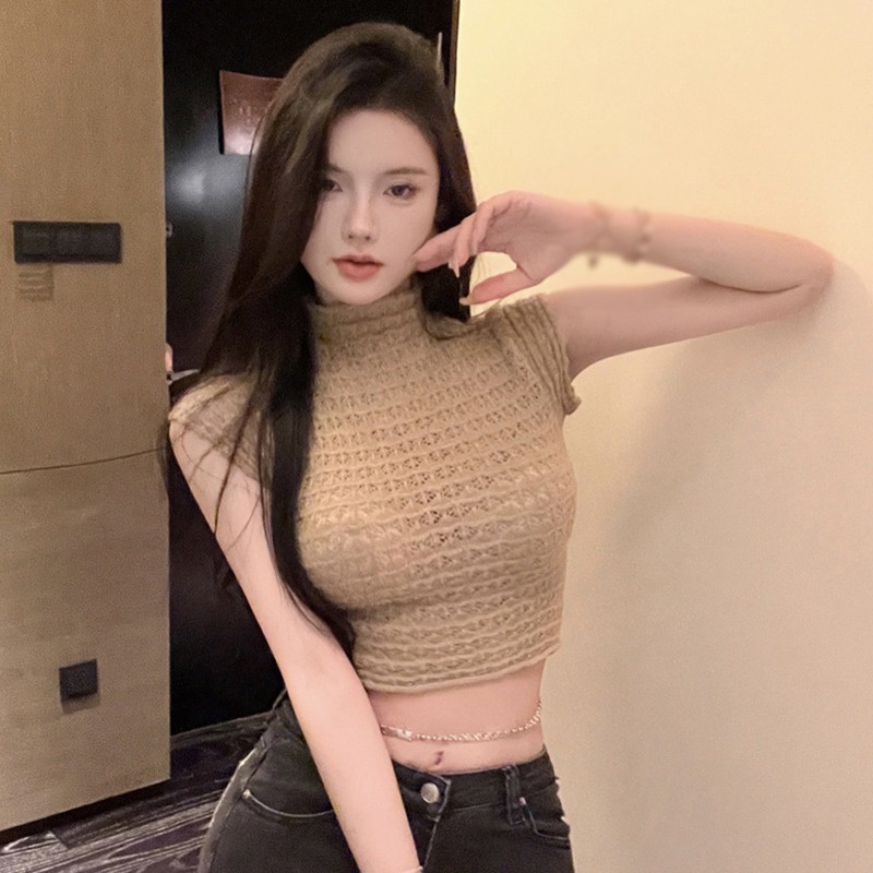 Áo Croptop Sát Nách Cổ Lọ Thiết Kế Đơn Giản Cá Tính Cho Nữ