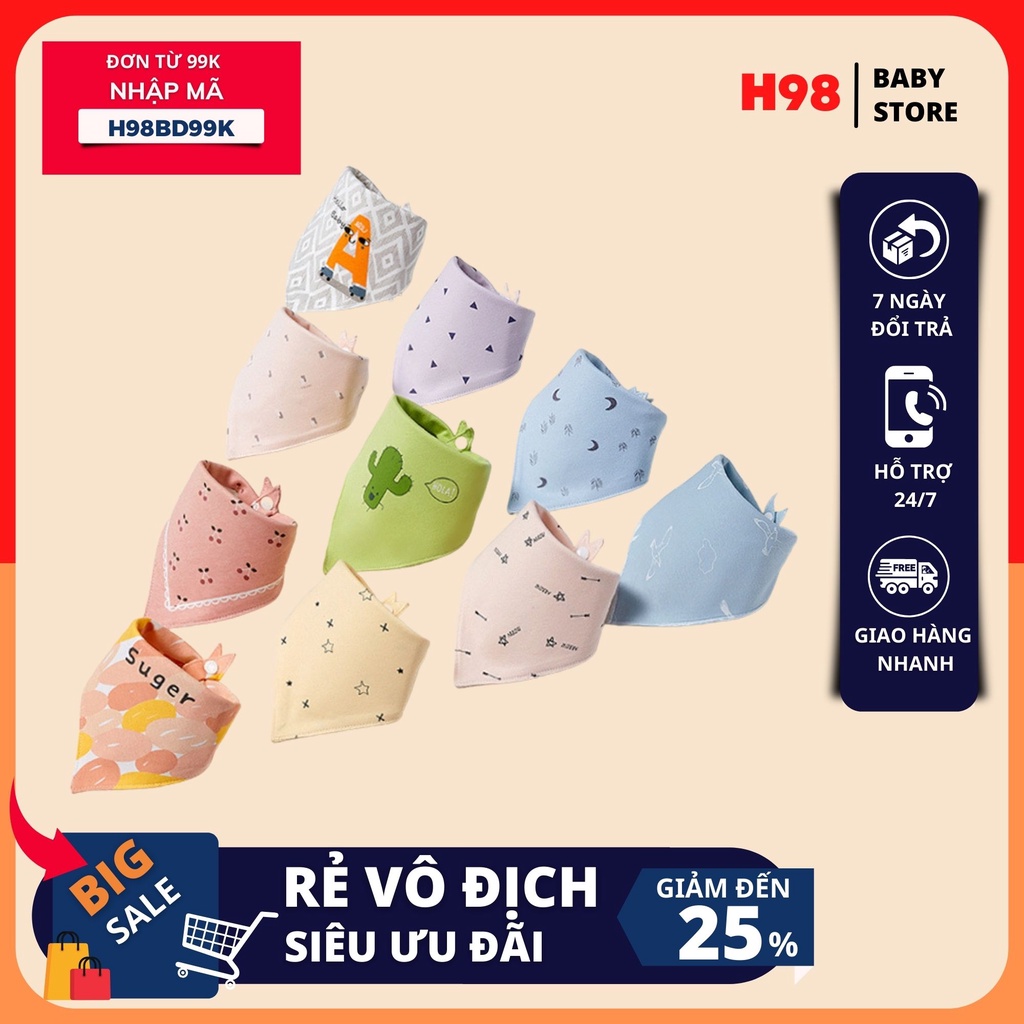 Yếm tam giác cho bé có cúc bấm cao cấp KSTG - H98 Baby Store