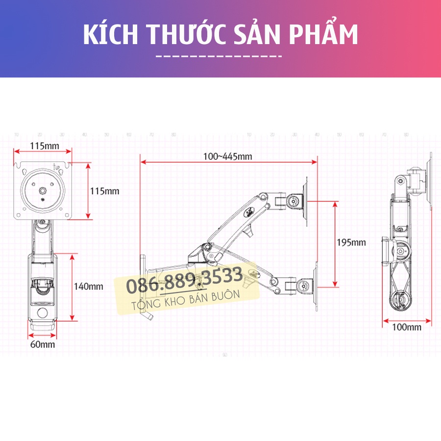 Giá Treo Màn hình NB F150 17" - 35 " gắn tường/ Tay treo Arm màn hình gắn tường - Giá Treo Tivi Điều Chỉnh Độ Cao Thấp