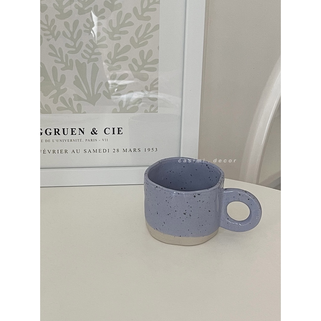 Ly cốc sứ chấm đen gợn sóng 280ml uống cà phê, trà sữa xinh xắn vintage Casimi Decor