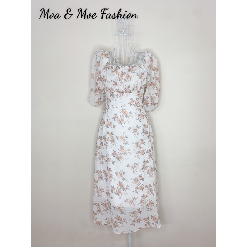 Đầm hoa nude midi  xếp li phối nơ✨🌟✨ siêu phẩm cho các nàng dạo phố, dạo biển thì tuyệt cú mèo luônnnnnnn ạ