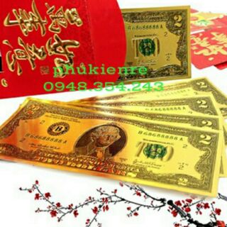 Tiền 2 USD May Mắn Mạ Vàng Plastic