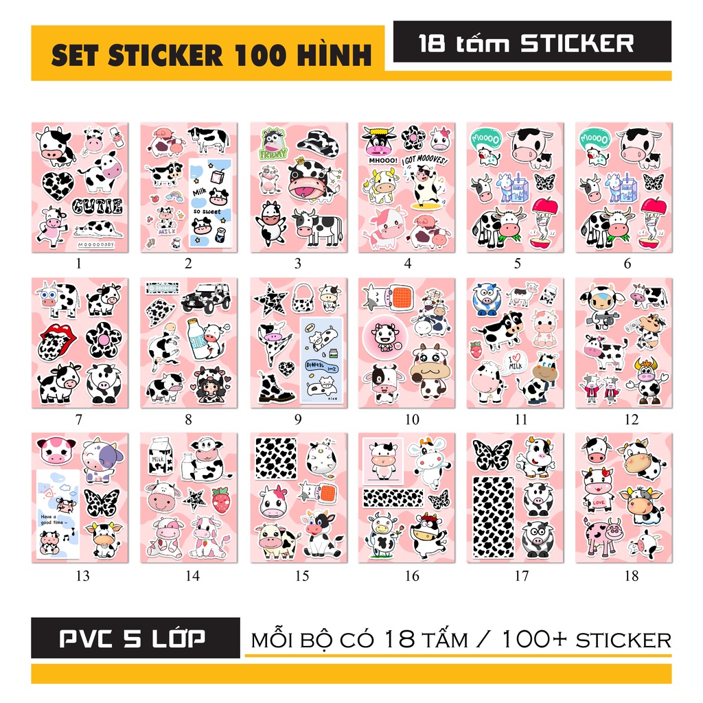 Sticker bò sữa dán mũ bảo hiểm | Hình dán bò sữa cắt sẵn chống thấm nước