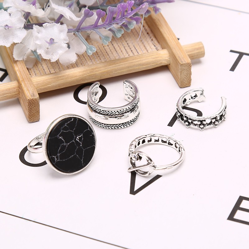 [funnyhouse]4Pcs/set Women Open djustable Knuckle Ring Geometry Rings Set Charm Jewelry Gift thro