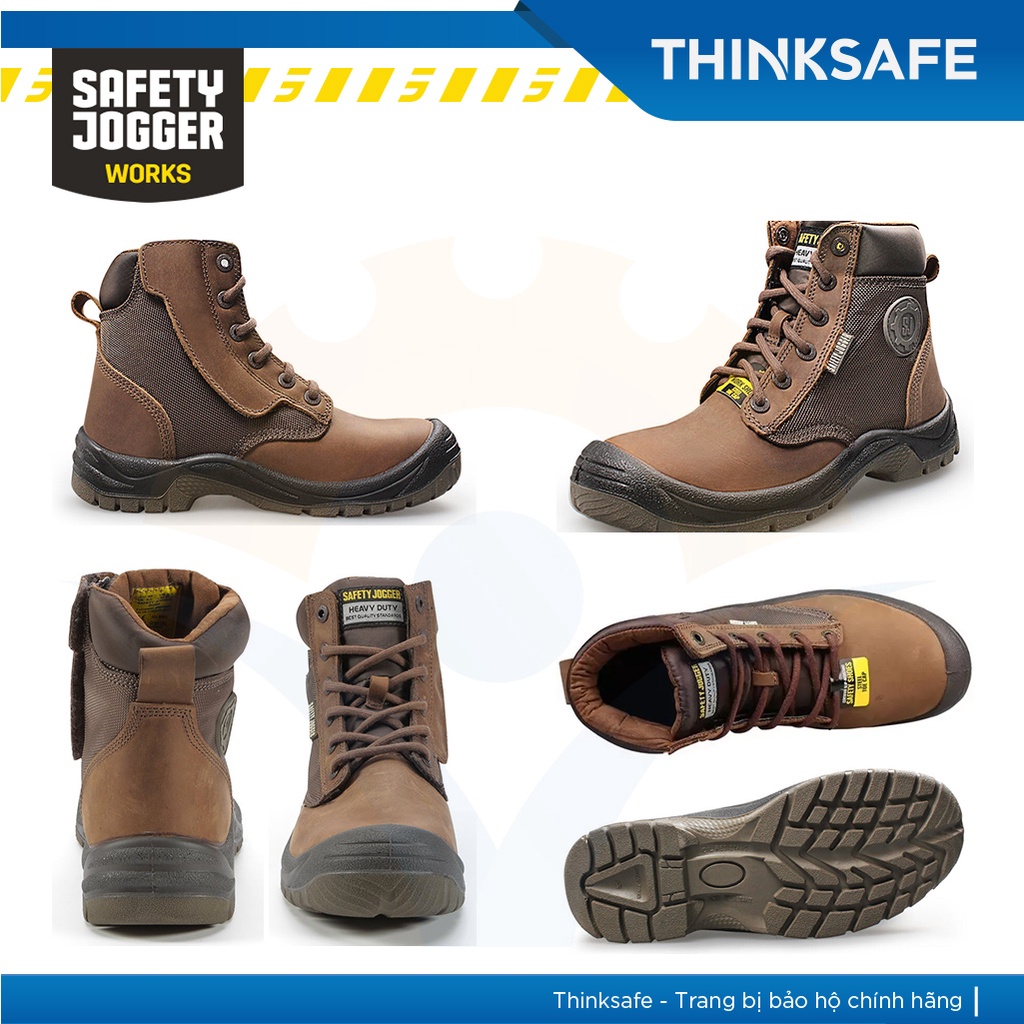 Giày bảo hộ lao động nam Safety Jogger Rush S3 khóa kéo, da thật siêu bền, chống thấm, chống đinh, chống trượt