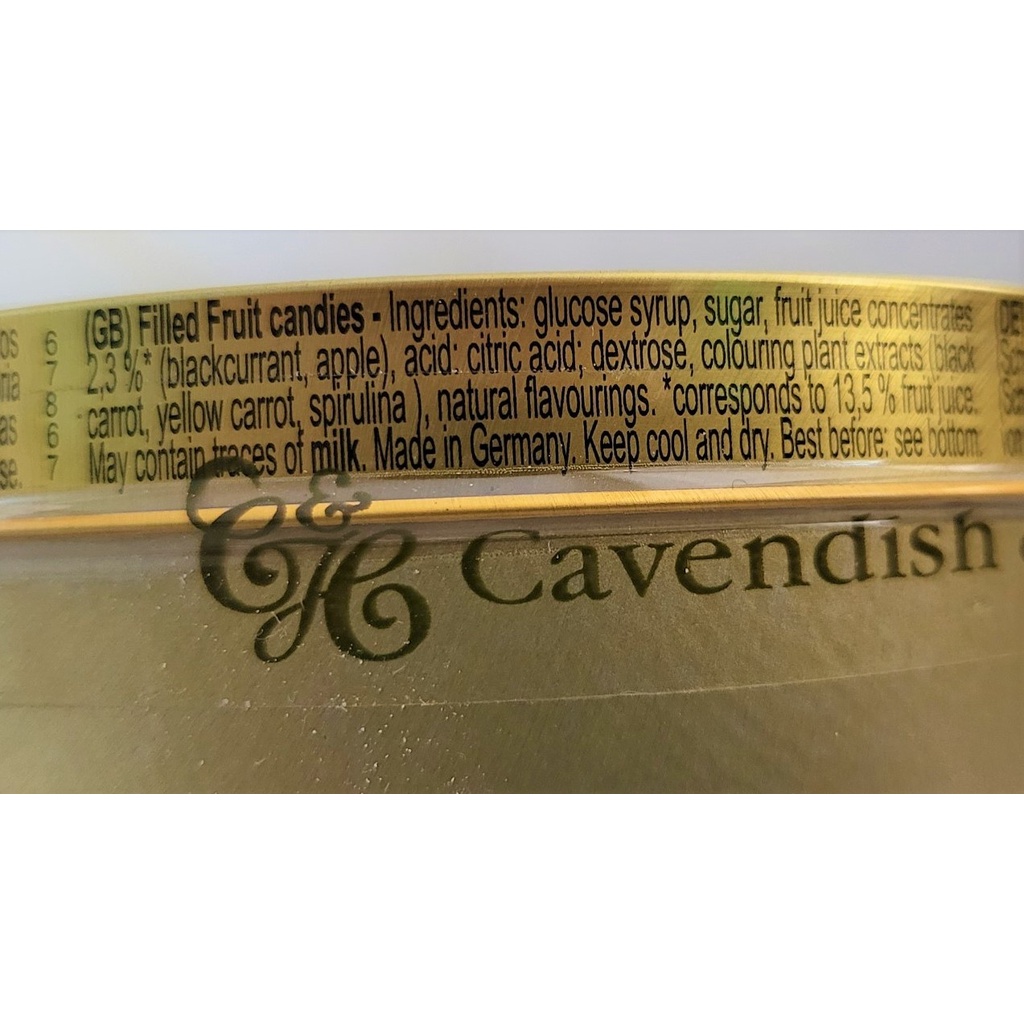 [Hộp thiếc 175g – Blackcurrant &amp; Apple] KẸO LÝ CHUA ĐEN NHÂN TÁO [Germany] CAVENDISH &amp; HARVEY Drops Filling (tbo)