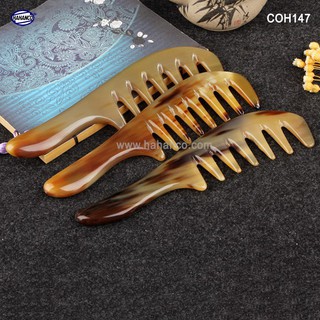 Lược sừng răng thưa thần thánh (Size:  XL - 20cm) chải tóc xoăn, rối, xù - Massa đầu giúp lưu thông máu - Hahanco COH147