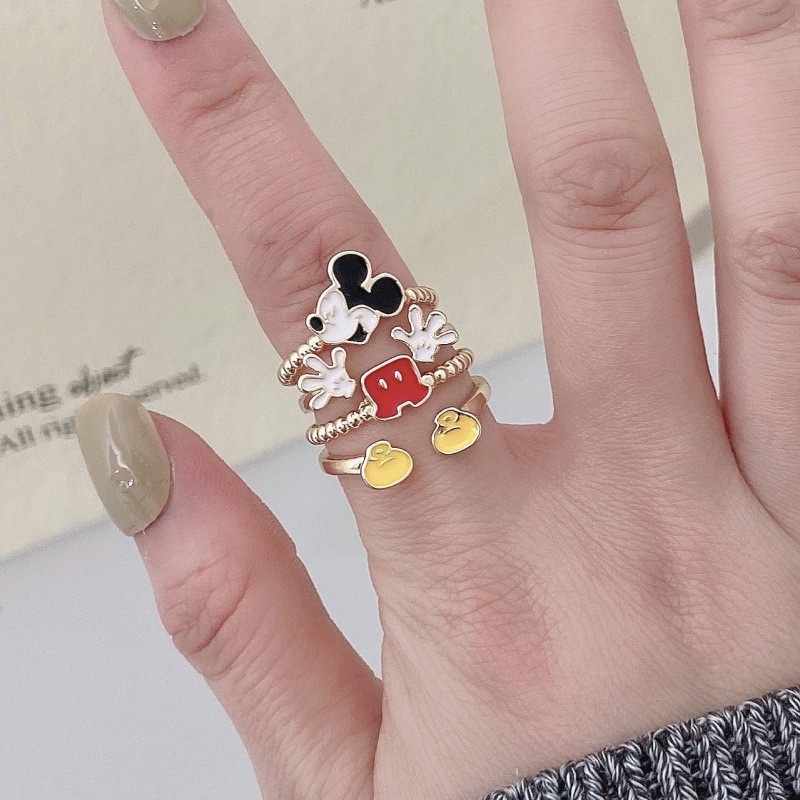 Nhẫn Hở Ba Chiều Bằng Hợp Kim Hình Chuột Mickey Dễ Thương Thời Trang Cho Nữ