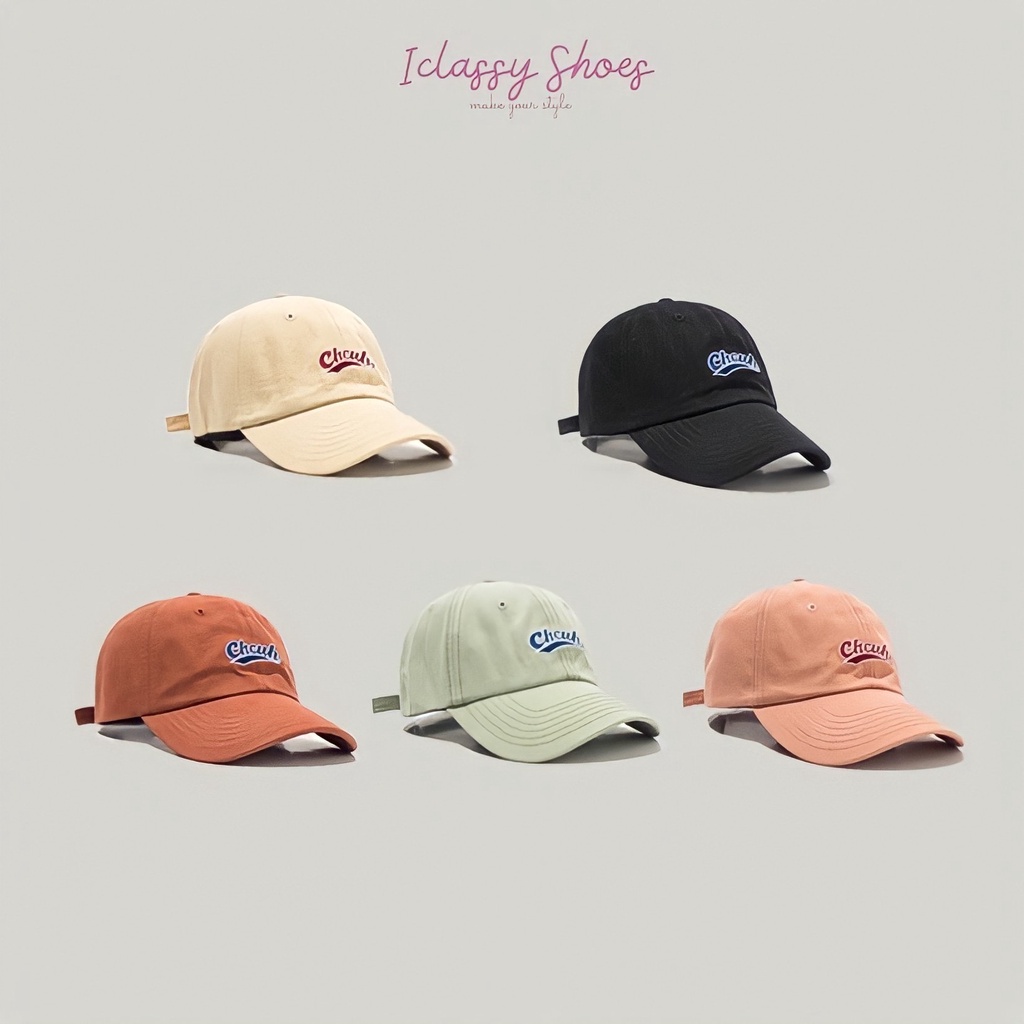 Mũ Lưỡi Trai Ulzzang Unisex Vải Cotton Cao Cấp Trơn, Nón Thêu Chữ Chcuh 5 Màu Phong Cách Hàn Quốc - Iclassy_shoes