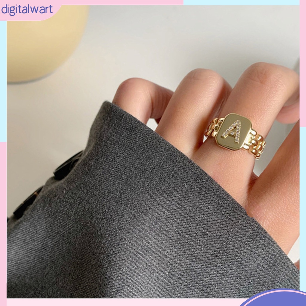 Nhẫn Bản Rộng Họa Tiết 26 Chữ Cái Đính Đá Có Thể Điều Chỉnh Cho Nam Nữ