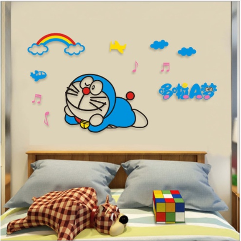 Tranh dán tường mica 3D DORAEMON Viền Đen cho bé yêu decor trang trí phòng ngủ phòng khách