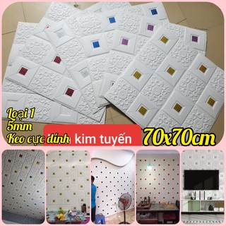[LOẠI 1 DÀY 5MM] 🌈XỐP DÁN TƯỜNG HOA VĂN KIM TUYẾN LẤP LÁNH KHỔ 70X70CM- Dán tường, trần cực sang/ Chống nóng, chống thấm