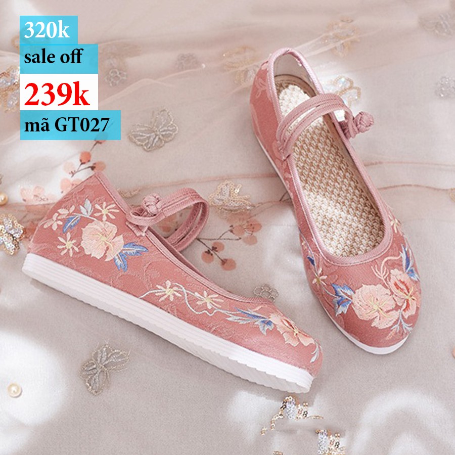 Giày thêu hoa dây cài GT027