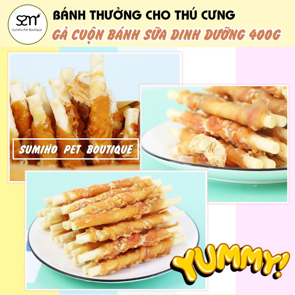 Gà cuộn bánh sữa dinh dưỡng Pet Snacks (túi 400gr/nhiều cây nhỏ) bánh thưởng cho chó