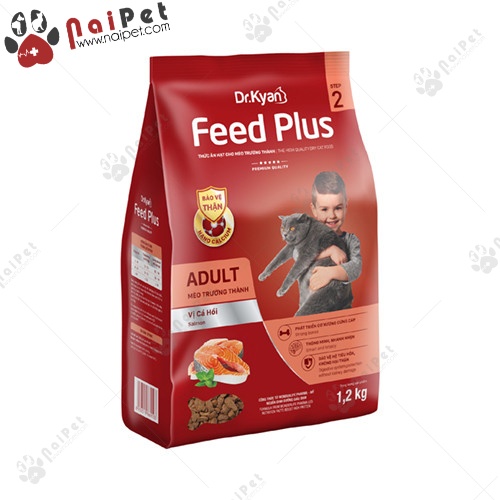 Thức Ăn Hạt Cho Mèo Con và Mèo Trưởng Thành Vị Cá Hồi Feed Plus Dr.kyan 1.2kg