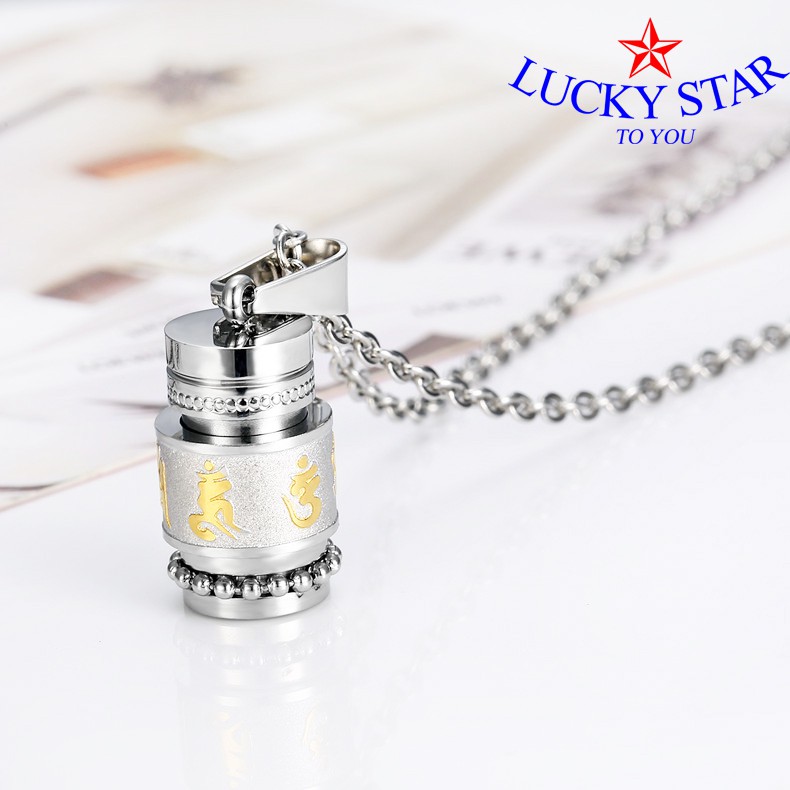 Dây Chuyền Xoay Trụ Rỗng OM MANI PADME HUM Mang Vĩnh Cửu