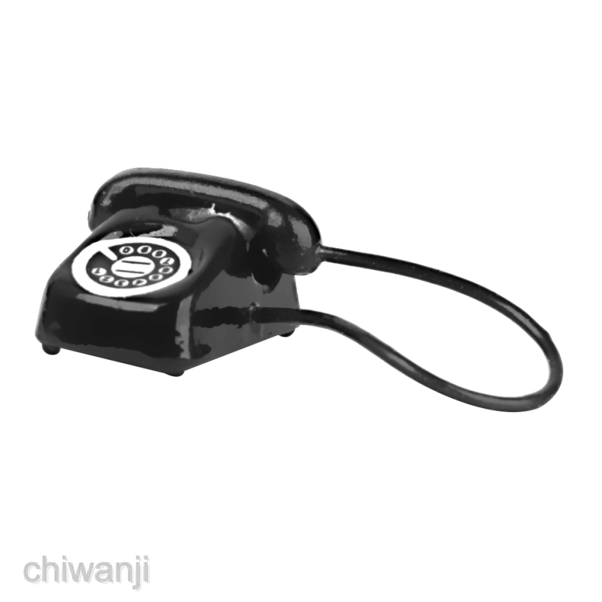 [Chiwanji] Ốp Điện Thoại Kim Loại Màu Đen Phong Cách Vintage Cho Nhà Búp Bê Tỉ Lệ 1 / 12