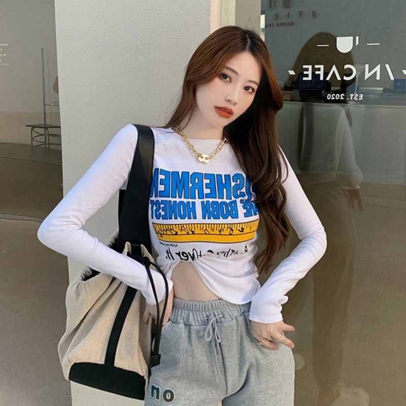 SUXI Áo Thun Tay Dài In Chữ Thời Trang Dành Cho Nữ