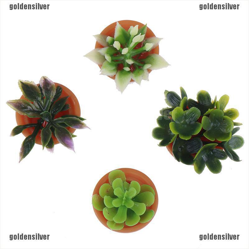 Bộ 4 Chậu Cây Mini Tỉ Lệ 1: 12 Dùng Để Trang Trí Nhà Búp Bê