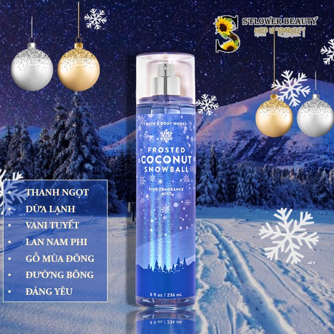 Winter 2021 | Xịt Thơm Toàn Thân Bath & Body Works Body Mist - Fresh Sparkling Snow | Flurries | Snuggles | Frosted Coco