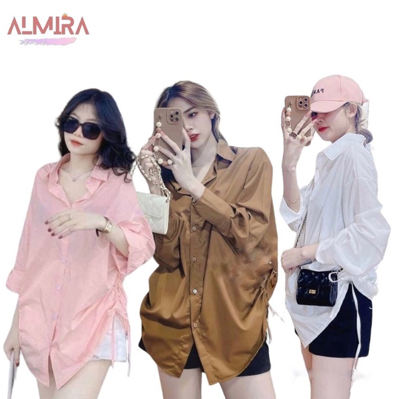 Áo Sơ Mi Ulzzang Dây Rút Hông Form Rộng Nhiều Màu Chất Đẹp