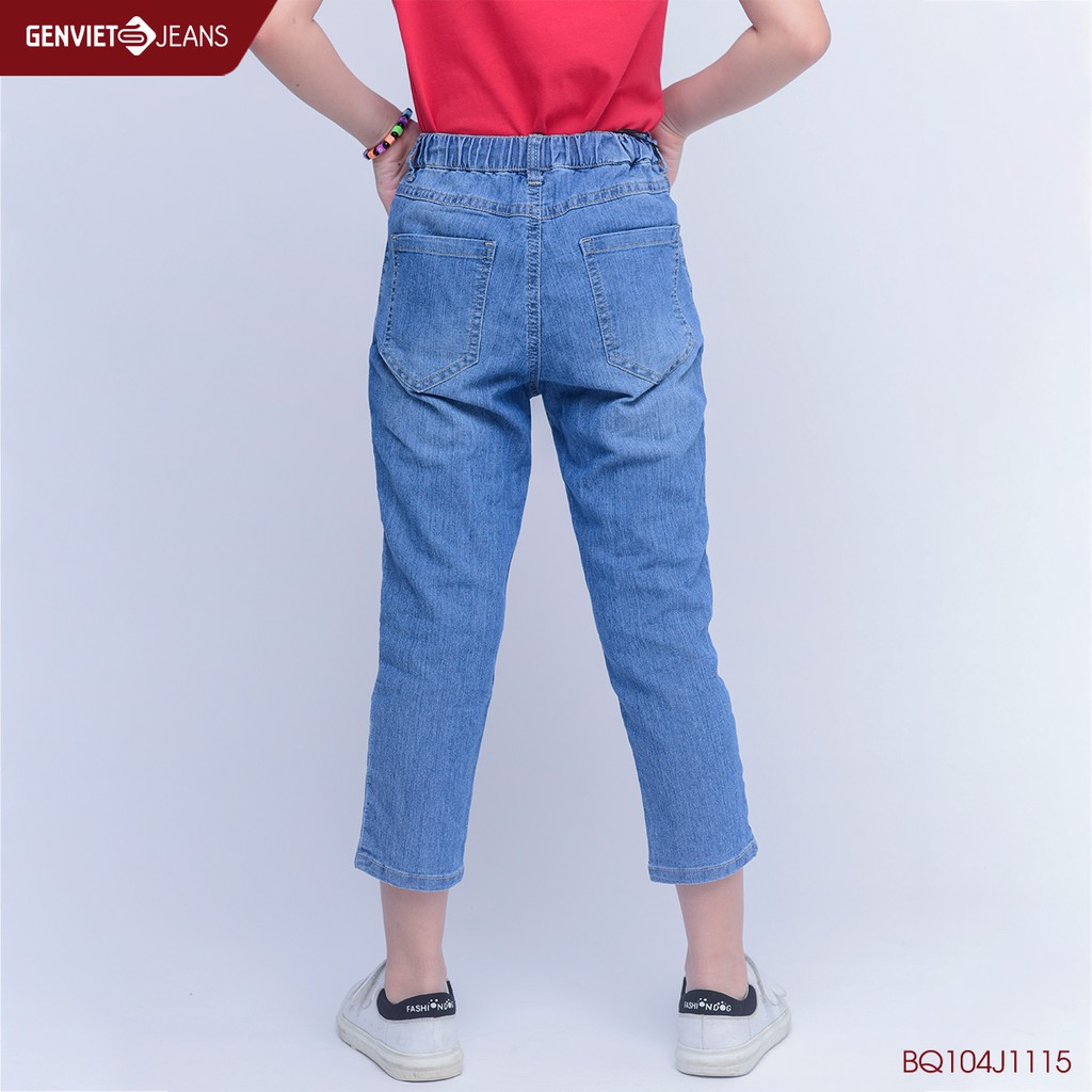 Quần Dài Jeans Bé Gái Phối Họa Tiết Sao GENVIET KIDBQ104J1115