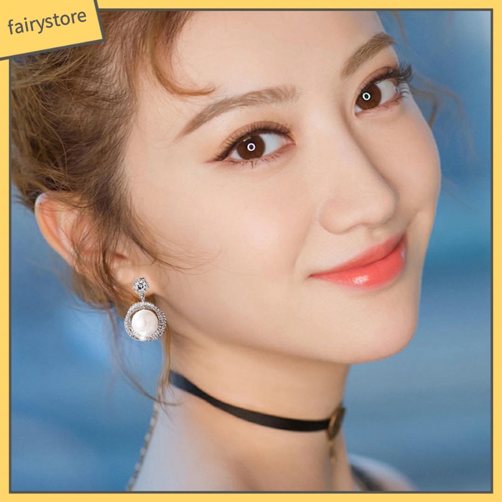 Khuyên Tai Tròn Đính Ngọc Trai Nhân Tạo Thời Trang