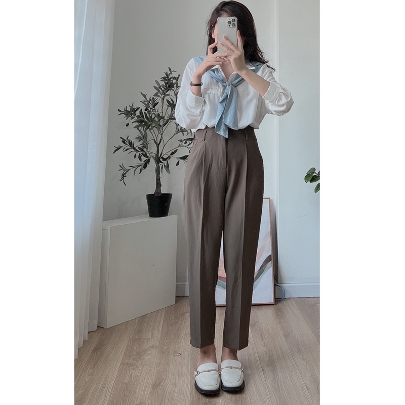 Áo sơ mi vạt bắt vai điệu đa ba màu cột khắn Áo sơ mi nữ trắng sẵn