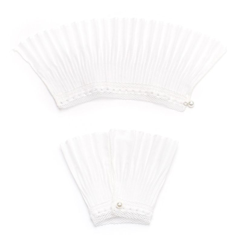 Set 2 cổ tay áo giả xếp ly trang trí nút ngọc trai giả hợp thời trang cho nữ